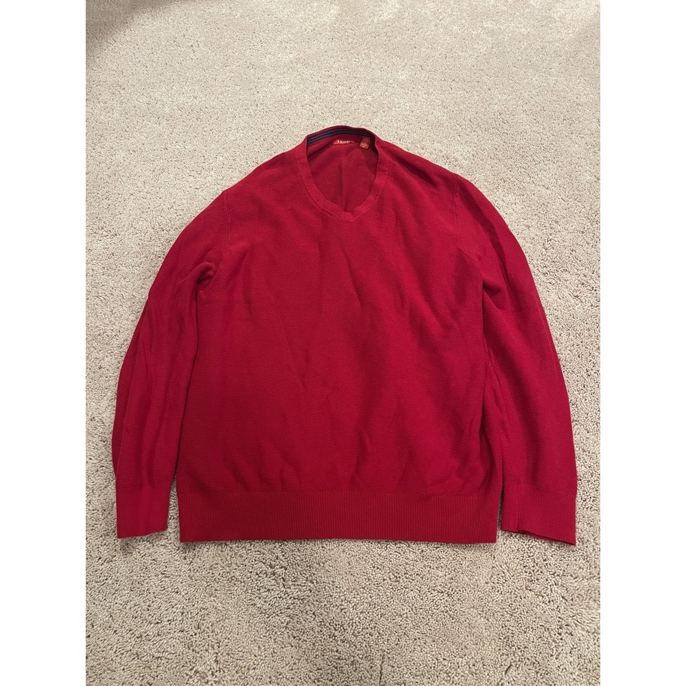 IZOD Mens Red Long Sleeve V-Neck Pullover Knit Sweater Size XL
